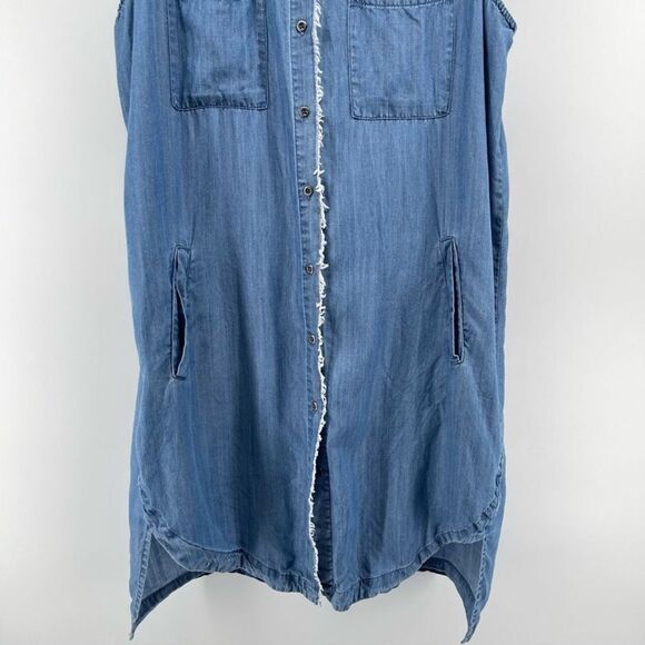 Billy T Blue Lyocell Chambray Hi-Low Button Front Boho Denim Dress Medium - Picture 3 of 15